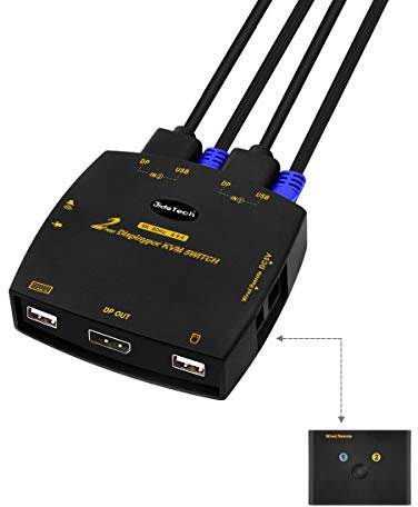 JideTech KVM Switch 2 Displayport 4K @ 60Hz 4: 4: 4, KVM USB Conmutador Compatible con Micrófono de Audio y Ratón y Teclado Inalámbricos, con 2 cables DP y USB