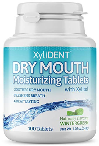 XyliDENT Xylitol-Tabletten für trockene Mundentlastung – stimuliert Speichel, erfrischt den Atem, reduziert Säureproduktion, schnell wirkend, verlängerte Entlastung, 100 Stück (Wintergrün)
