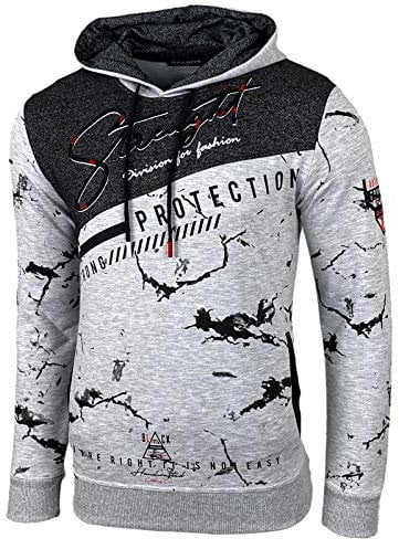 Baxboy Herren Pullover Hoodie Sweatjacke Longsleeve Sweatshirt Jacke Langarm Kapuzenpullover Hoody Sweater 2628, Farbe:Grau, Größe:L