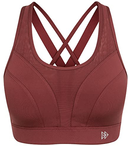 Yvette Sport BH Gekreuzt Spaghettiträger Rücken Starker Halt Große Brüste für Fitness Lauf Joggen, Rot,XL Große Größen