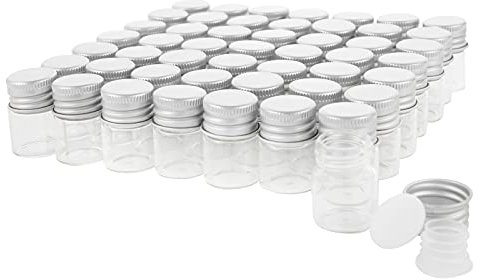 5ml Glasfläschchen mit Schraubverschluss und Kunststoffstopfen, Transparent Kleine Glasflaschen Auslaufsichere Glas Fläschchen für Flüssigkeit Pulver Proben und kleinen Gegenständen, 50 Stück