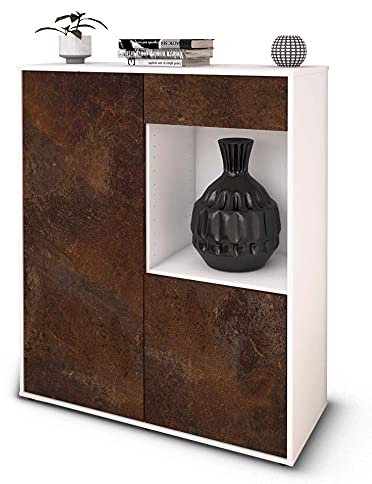 Stil.Zeit Highboard Lena, Korpus Weiss matt, Front Industrie-Design Rost (92x108x35cm), Push-to-Open Technik & Leichtlaufschienen