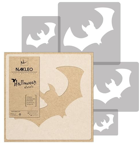 NAKLEO Halloween Schablonen Malen, 5 Stück Set 9x9 bis 34x34cm Fledermaus, Wiederverwendbare Kunststoff für Kinderzimmer Malvorlage Raumdekoration, Basteln DIY Wand Möbel Papier