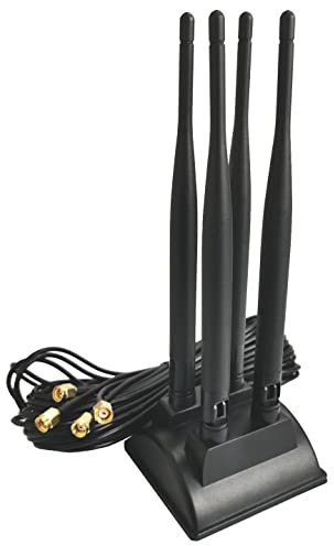 I03DS 3m WLAN Antenne 2.4GHz & 5.8GHz mit 4X 6dBi RP-SMA Stecker und Magnetfuß – Dualband WiFi Antennenkabel Verlängerung mit starker Signalverstärkung und flexiblem Standfuß