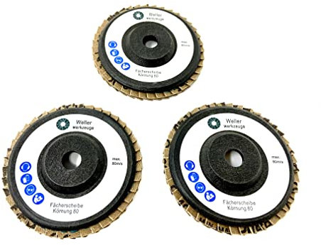Set of 3 Flap Discs Grain 80 76 x 10 mm Suitable for Mini Battery Angle Grinder such as Bosch GWS 10.8 V 12 V for Steel Wood Plastic (3)