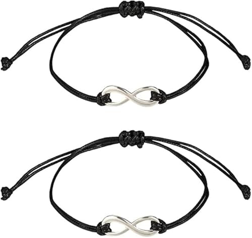Willoo 3 Paar Freund Armbänder, Verstellbares Armband, Freundschaftsarmbänder für Erwachsene Männer Und Frauen, Mädchen Jungen (Schwarz)