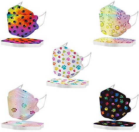 AMDOLE 50Stück Erwachsene Mundschutz mit Bunt Motiv, Fischform Masken 4-Lagige Nasenschutz 3D Mund-Tuch Einweg Mund-Nasen-Schutz Atmungsaktiv Bandana Schals für Damen Männer