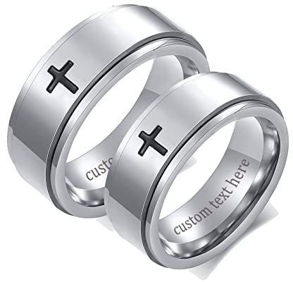 ANAZOZ 2 Stück Eheringe Paarpreis Edelstahl Kreuz Drehbar Eheringe Elegant Freundschaftsringe Silber Schwarz Trauringe Hammerschlag mit Kostenlos Gravur