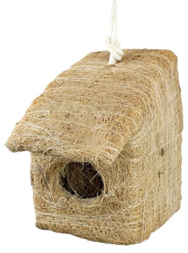 GK Global Kitchen Hand-Woven Rooster House Fibre Roosting Pouch Pockets Bird Nesting Box for Outside Outdoor Garden, Hanging Hut for Small Wild Hummingbirds Finch (Slide Roof)