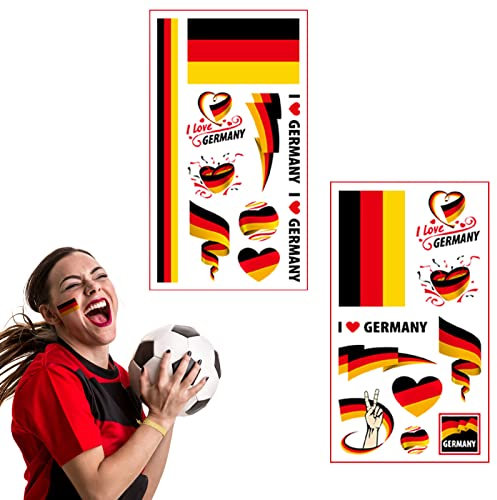 MOGADEE® Deutsche Flagge Tattoo, Temporäre Tattoos 10 Blätter(2 Stile), 2022 Qatar World Cup Deutschland Tattoo Dekoration, Wasserdicht German Fußball Tattoos das perfekte Festival & Party Accessoire