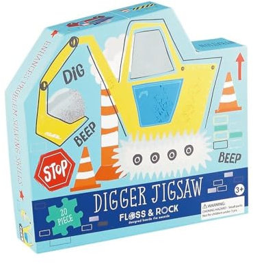 Floss & Rock Construction Bagger Shaped Jigsaw Puzzle with Shaped Box, 20 Piece, 16.5 Inch