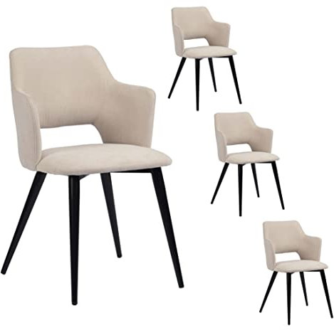 MEUBLE COSY Lot de 4 Chaises de Salle à Manger Scandinave Fauteuil avec Accoudoirs Assise rembourrée en Tissu Pieds en métal pour Cuisine Salon Chambre Bureau, Acier allié, Beige, 48x54,5x80cm