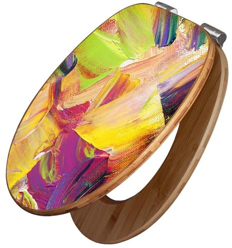 banjado Design WC Sitz Bambus Absenkautomatik 45,8x37,5cm / Toilettendeckel mit Absenkautomatik Holz/hochwertiger Bambus Klodeckel/WC-Sitz für gängigen Toiletten/Motiv Farbe auf Leinwand