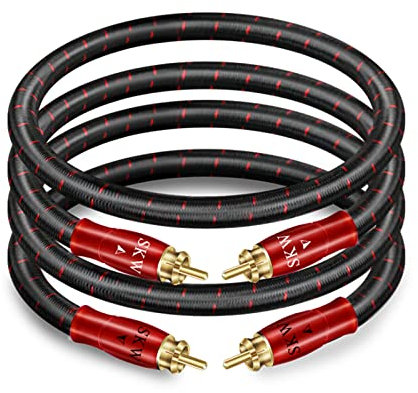 SKW Cables de 2 RCA a 2 RCA - Cable de audio estéreo analógico para CD, DVD, amplificador, tarjeta de sonido, decodificador, barra de sonido (2 m, rojo)