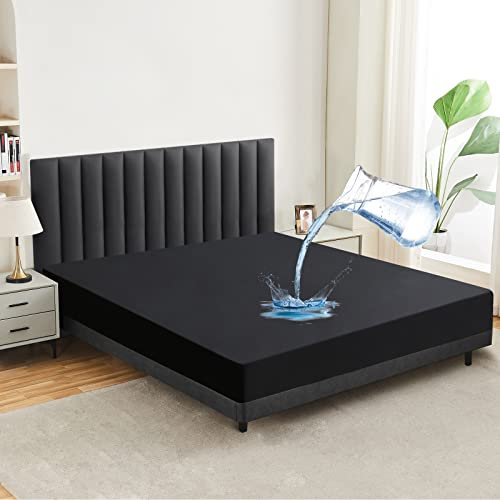 mafudoxi Wasserdichter Matratzenschoner 180x200 cm Spannbettlaken, Atmungsaktiv Matratzenauflage Bettlaken, Hochwertige Spannbetttücher, Inkontinenzunterlage Waschbar bei 60° - Schwarz