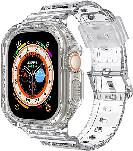 Aergood Compatible with Apple Watch Ultra 49mm Band with Bumper Case,Rugged Military Shockproof Sports Strap for iWatch Ultra 49mm for Women and Men - Transparent