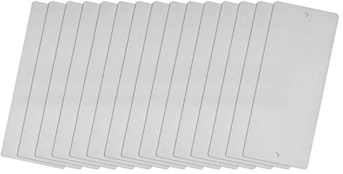 sourcing map Tarjeta de Metal en Blanco, Placas Cepillado de Acero Inoxidable 201 de 3,1x1,2 con Orificios, para DIY Placa de Identificación de Grabado, 0,4mm Espesor, Tono Plateado 15Pzs