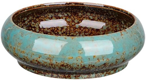 Happyyami Ceramic Hydroponic Plant Succulent Pots Round Decorative Hydroponic Water Lily Bowl Planter Pot Decorative Flower Container Daffodil Pot Bowl