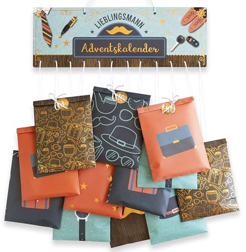 Papierdrachen Adventskalender für den Ehemann - 24 Papiertüten in 4 verschiedenen Design und 24 Sticker - außergewöhnliche Geschenkidee - für deinen Liebsten - Lieblingsmann - Set 1