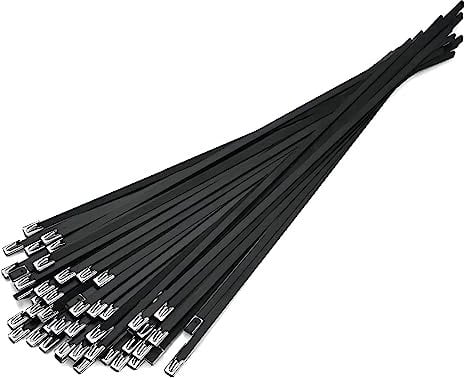 Skyzone 30 Pcs Stainless Steel Cable Ties - Heavy Duty Black Metal Ties with 200 lbs Tensile Strength for Exhaust Pipes, Garden, Pipes (4.6 x 300mm)