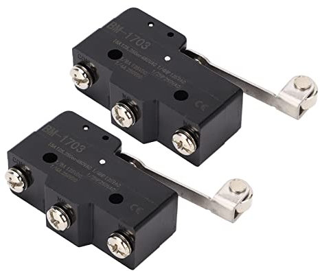 Lot de 2 Micro Interrupteurs de Fin de Course avec à Charnière et Levier Rouleau, NO + NC, 250VAC