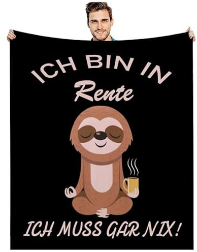 ZQYMM Ich Bin in Rente Geschenk, Personalisierte Ruhestandsgeschenk Decke, Ruhestand Rentner Abschied Geschenke Abschiedsgeschenk Faultier Kuscheldecke für Männer Frauen Kollege Freund