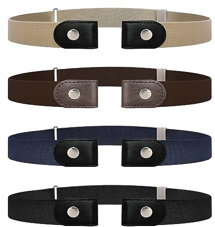 KHAOVS 4 Pièces Ceinture Extensible sans Boucle, Invisible Ceinture Femme & Homme Élastique Ceinture sans Boucle Unisexe Réglable Dégagement Rapide Ceinture pour Jeans Pantalon (4 Couleurs)