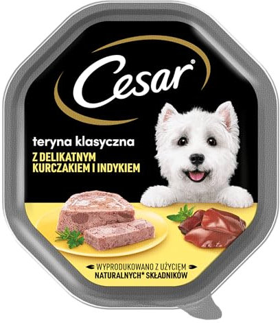 Cesar Klassik-Terrine Nassfutter für ausgewachsene Hunde mit zartem Huhn und Truthahn, Schale 6 x 150g