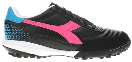 Diadora Calcetto LT Turf Fu ballschuhe Vollnarbenleder, verbesserte D mpfung, verschlei fester Gummi, Kunstrasen, optimale Traktion und Stabilit t, Schwarz/Rosa/Cyanblau, 43 EU