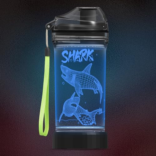 CoolGift Mart Light up 3D Shark Water Bottle, 14oz Tritan BPA Free - Gift for Boys Girls- Kids Drinking Cup - Christmas Holiday