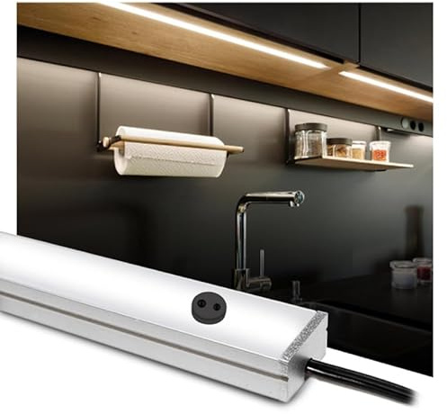 KingLed - Barretta a Led per sottopensile su Misura con sensore di prossimità mani - Lampada LED Personalizzabile da 30cm a 200cm - Luce dimmerabile per piano cottura (130 Cm, Luce Naturale 4000K)