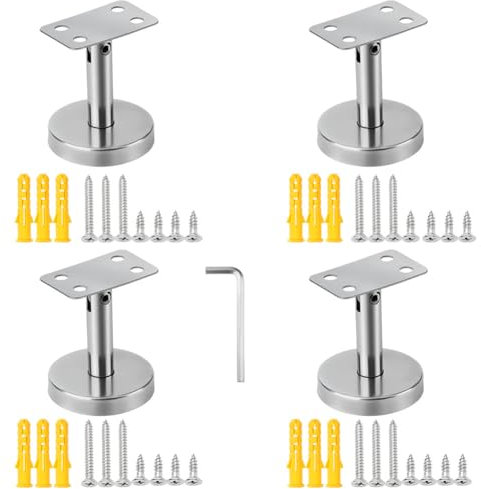 4pcs Adjustable 304 Stainless Handrail Brackets,Ground-Type Upright Column Support Bracket,Stairway Hardware Railing Brackets,with Mounting Screws for Home Decor Shopping Malls (Flat)