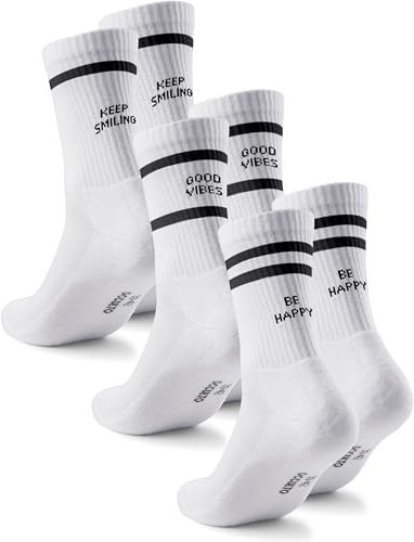 Occulto Damen & Herren Statement Tennis Socken 3er Pack (Modell: Leo) Happy 43-46