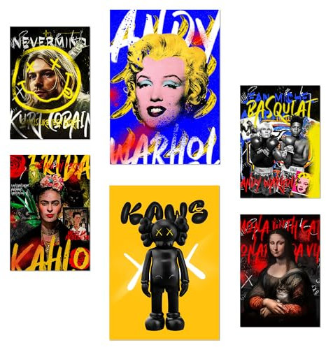 Nacnic 6er-Set Graffiti Pop Marilyn Kurt Cobain Frida Mona Lisa Basquiat Poster mit Designillustrationen zur Dekoration der Wände Ihres Zuhauses. Räume, Büro, Laden und Geschäft A3 und A4 Rahmenlos