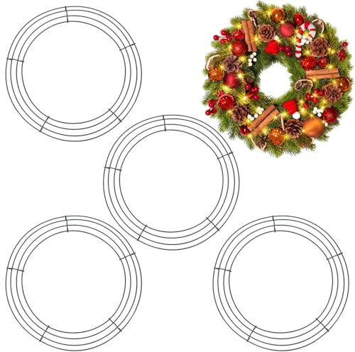 YankMooM 4 Pack Christmas Wire Wreath Rings 12 Inch Metal Wreath Frame 30cm Round Wedding Garland Ring for Wedding Halloween Christmas Wreath Making Base