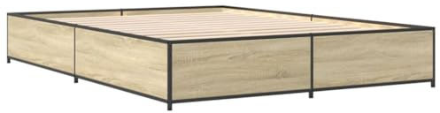 vidaXL Bettgestell, Bett mit Metallbeine Sperrholzlatten, Doppelbett für Schlafzimmer, Modern, Sonoma-Eiche 120x200cm Holzwerkstoff Metall