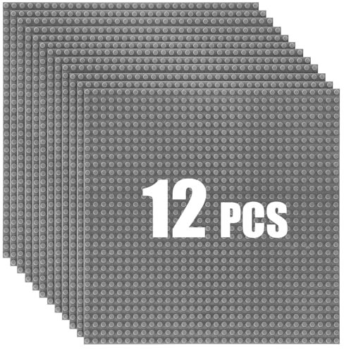 12 Pack Classic Baseplates Building Plates for Building Bricks 100% Compatible with All Major Brands-Baseplate, For Kids 3 Years Up, 10 x 10, Grey