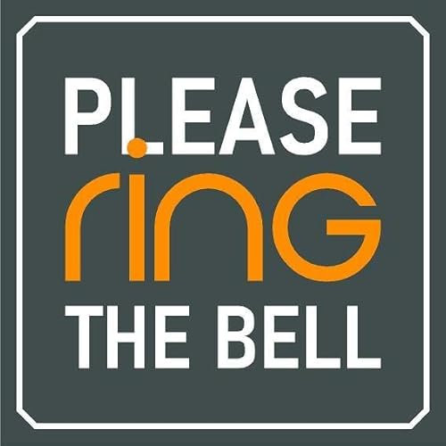 Please ring the bell, grey and orange - Self adhesive sticker (100mm x 100mm)