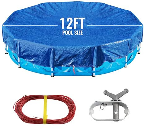 Poolabdeckung, 3,6 m, Poolabdeckungen für oberirdische Pools mit Seilbindung, einfache Befestigung, langlebig, hält Müll fern, Solar-Poolabdeckung, UV-beständig, regenfest, Blau (nur Abdeckung)
