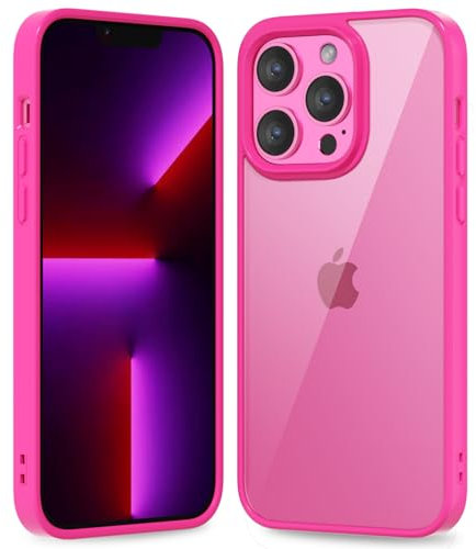 oakxco Custodia Sottile e Trasparente per iPhone 13 Pro Cover, Custodia Ultra Slim Guscio Rigido Trasparente Ibrida in Plastica Rigida e Gomma Siliconica Morbida, Anti-Giallo, Rosa Caldo