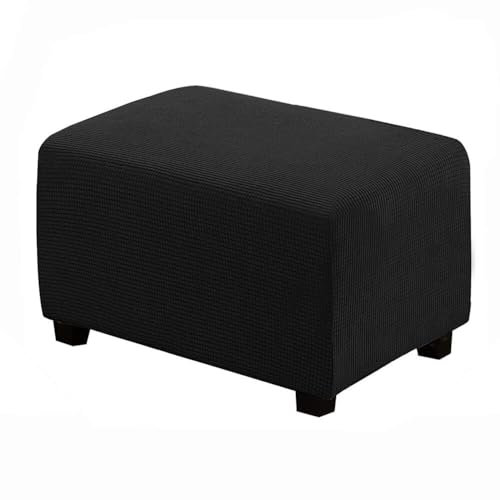 WJHDWYD Rechteckiger Pouf-Bezug, Stretch-Pouf-Hocker-Bezug, Fußhocker-Bezug, rechteckiger Ottoman-Bezug(Noir,L)