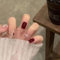 24pcs Short Coffin Press on Nails - Red Glitter Gold Fake Star Mini Pearl Stick on Removable Glue on Acrylic Tips for Women - Christmas New Year Nail Art Accessories