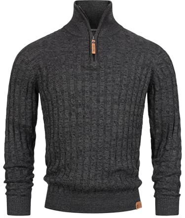 Indicode Herren INHector Strickpullover mit Stehkragen und Reißverschluss | Klassischer Herrenpullover für Business und Freizeit, Strickoberteil, Strickpullover, Freizeitpullover, Pullover für Männer