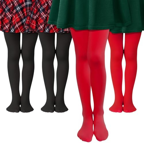 MK MATT KEELY 4 Paires Collant Fille Collant Opaque Rouge Noir Enfant Fille Collant Danse Classique Legging Ballet 80 Deniers,4 5 Ans