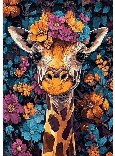 DAERLE Diamond Painting Erwachsene, Bunte Giraffe, Diamant Painting Bilder Blumen und Giraffen, 5D Diamond Painting Set für Anfänger, DIY Mosaikherstellung Bastelset für Haus Wanddeko 30x40cm