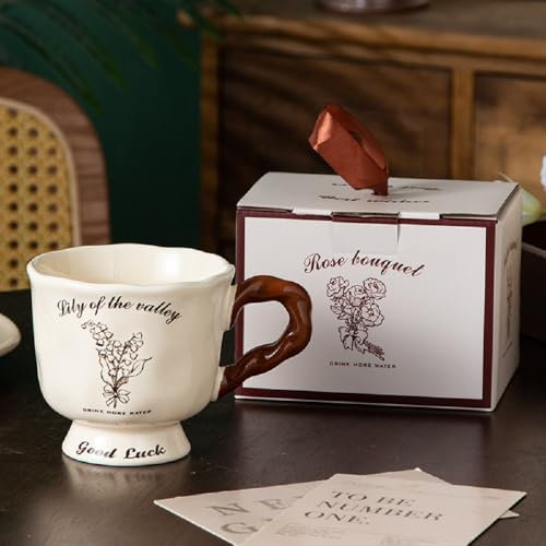 MAGICVOGEL 400ml Kaffeebecher Porzellan Kaffeetasse Blumenmuster Kakaobecher Müslibecher Teetasse Trinkbecher mit Henkel Geschenk für Mädchen Frauen Freundin Oma (Glockenblumen)