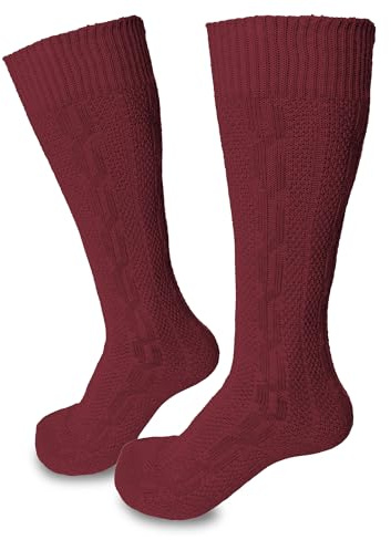 Steigenhöfer Manufaktur Trachtensocken Herren und Damen Lang – Klassische Trachtenstrümpfe im Zopfmuster – Oktoberfest Strümpfe aus Baumwolle für Männer & Frauen – Burgundy – 47-48