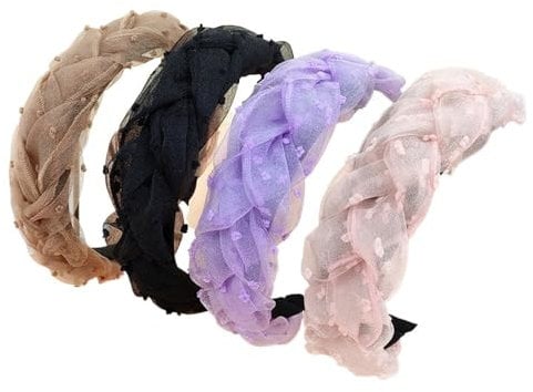 4 einfache, hochwertige geflochtene Organza-Haargummis, breit gedrehte Zopf-Haargummis