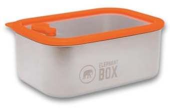 Elephant Box Prep and Store Container - Leakproof Stainless Steel, Borosilicate Glass Lid, Microwave-Safe (Orange, 1 Litre)
