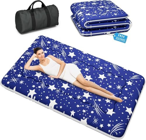 Kiseely Japanische Futon-Matratze, Faltbare Tatami-Matte, tragbare Schlafunterlage mit Tasche und Gurt, Bodenmatratze, verdickte Schlafmatratze, Camping-Matratze (Blau YU1, 120X200cm)